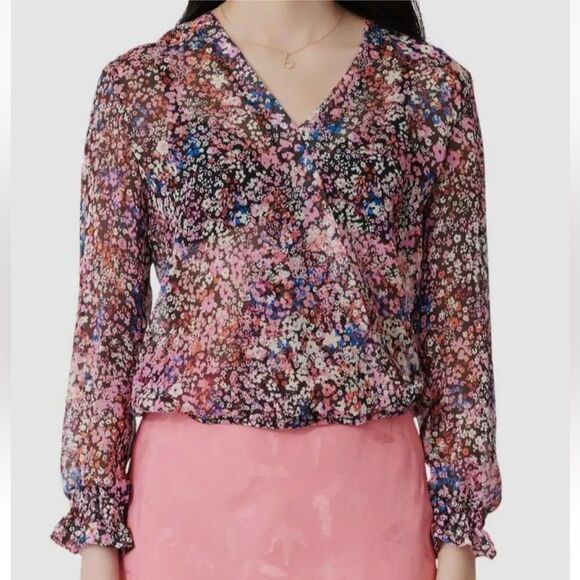 MAJE 100% Silk Lehane Pink Floral Sheer Long Sleeve  Blouse Top Size S (1) NWT - Picture 4 of 16